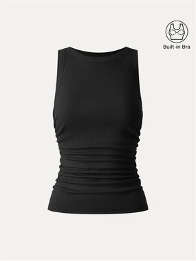 NWT OGL Plantive® Crewneck Side Ruched Bra Tank in black
